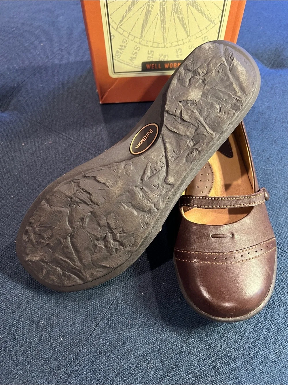 Ruff Hewn Brown Leather Mary Jane Flats with Strap